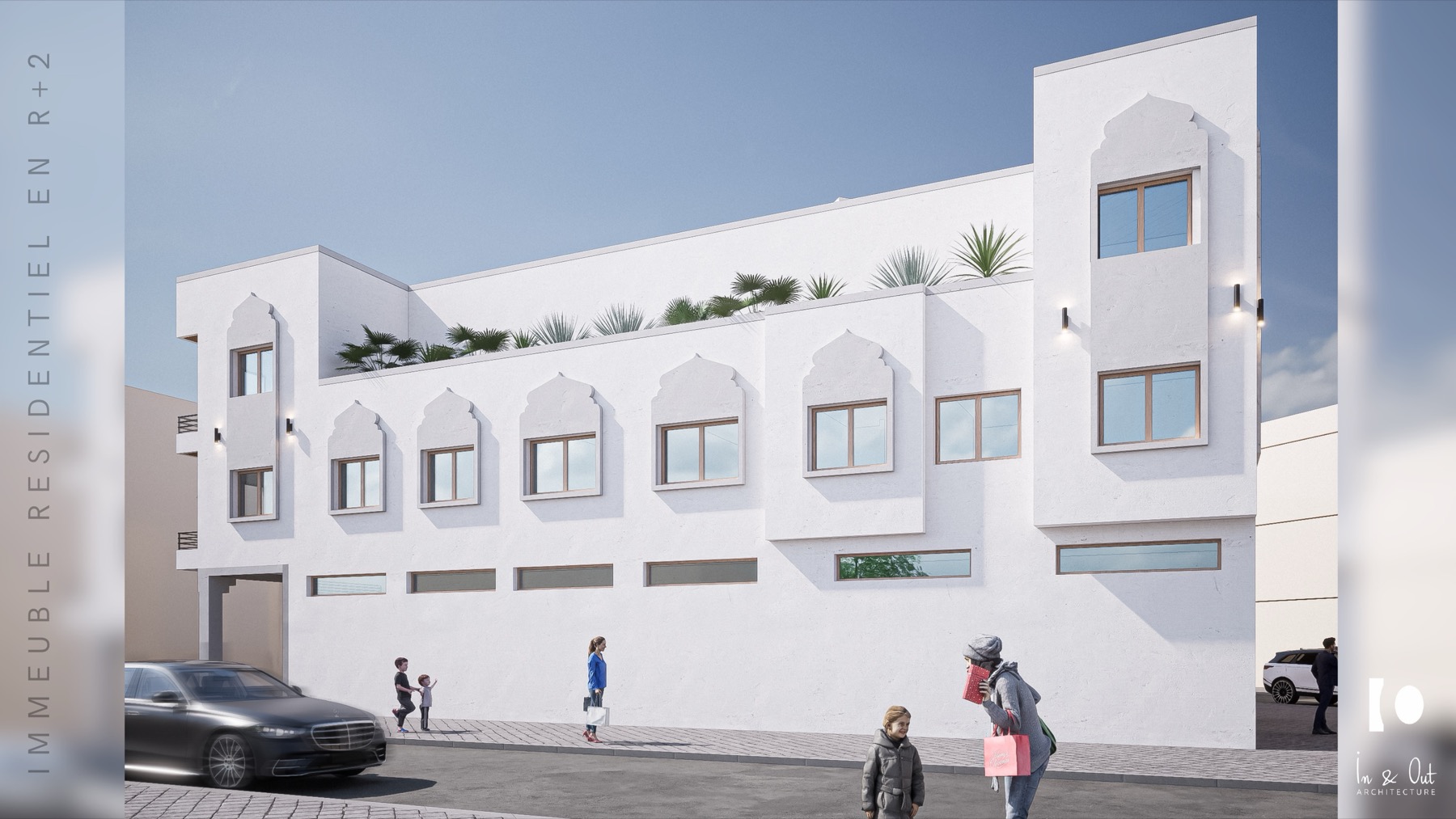 Façade arrière avec terrasses plantées